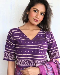 Purple Block Printed Crop Top Blouse-Butterflygirls