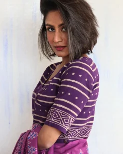 Purple Block Printed Crop Top Blouse-Butterflygirls