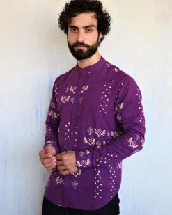 Purple Blockprinted Men's Shirt