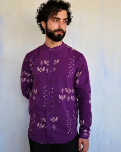 Purple Blockprinted Men's Shirt