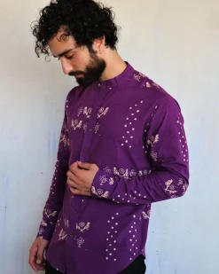 Purple Blockprinted Men's Shirt