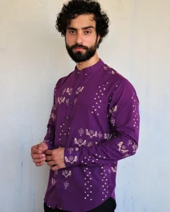 Purple Blockprinted Men's Shirt