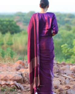 Purple Blockprinted Modal Silk Saree - Rang