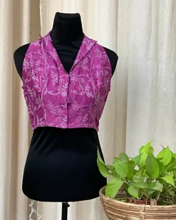 Purple Handblock Printed Chanderi Silk Blouse - Love Despite