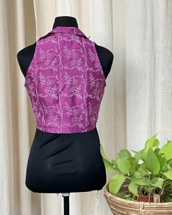 Purple Handblock Printed Chanderi Silk Blouse - Love Despite
