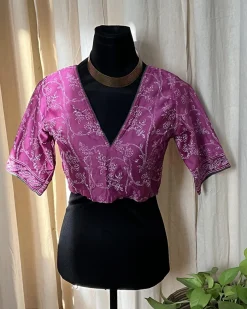 Purple Handblock Printed Chanderi Silk Blouse - Love Despite