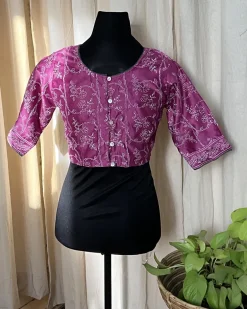 Purple Handblock Printed Chanderi Silk Blouse - Love Despite
