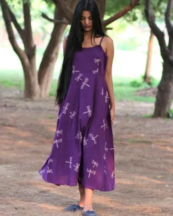 Purple Handprinted Pure Cotton Dress-Slow