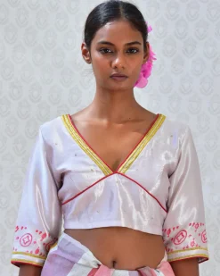 Purple Pearl Handblockprinted Mashru Silk Blouse - Bgvl