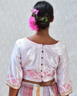 Purple Pearl Handblockprinted Mashru Silk Blouse - Bgvl