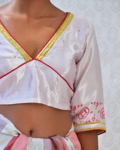 Purple Pearl Handblockprinted Mashru Silk Blouse - Bgvl