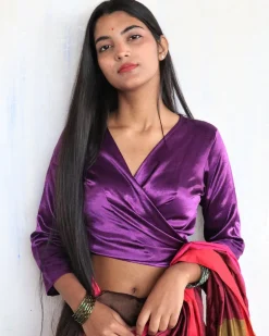 Purple Tie-Up Mashru Silk Blouse-Sahar