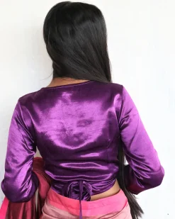 Purple Tie-Up Mashru Silk Blouse-Sahar