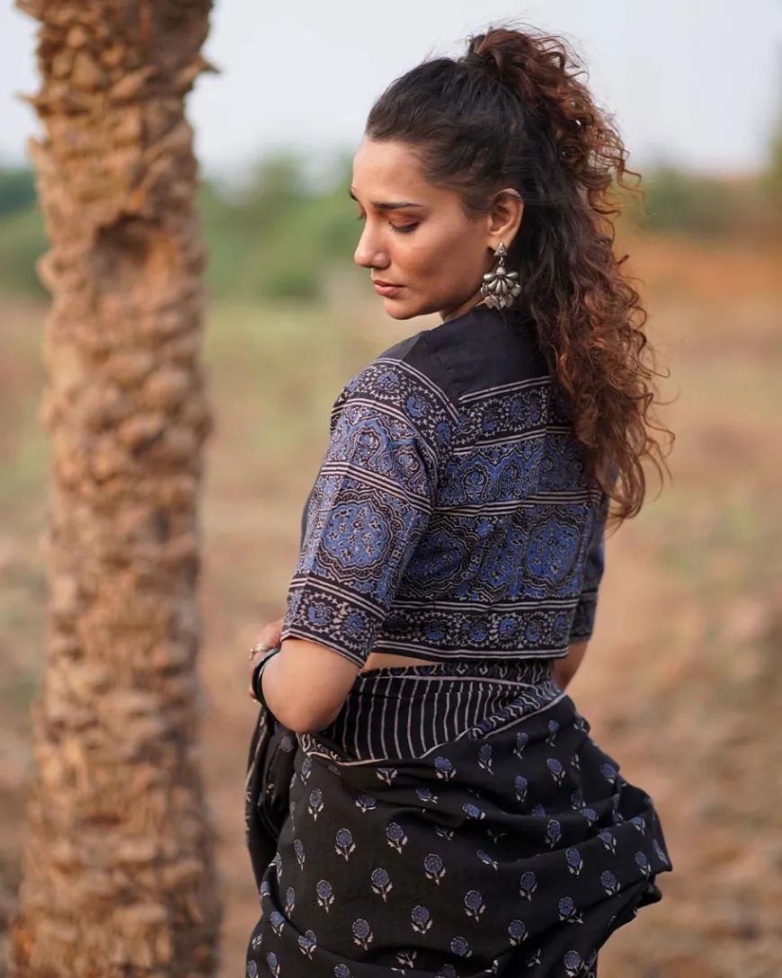 Quiet Eclipse Blockprinted Cotton Blouse-WWB