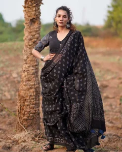 Quiet Shore Blockprinted Cotton Saree-WWB