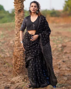 Quiet Shore Blockprinted Cotton Saree-WWB