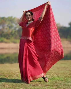 Radha Blockprinted Dola Silk Saree - RB