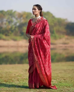 Radha Blockprinted Dola Silk Saree - RB