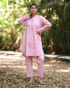 Radiant Roses Blush Pink Block Printed Kurta Set - MMG