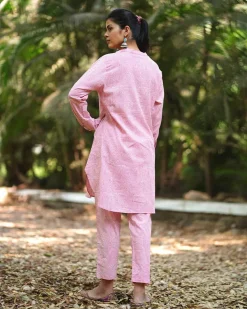 Radiant Roses Blush Pink Block Printed Kurta Set - MMG