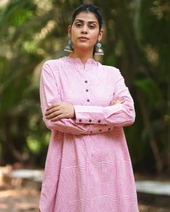 Radiant Roses Blush Pink Block Printed Kurta Set - MMG