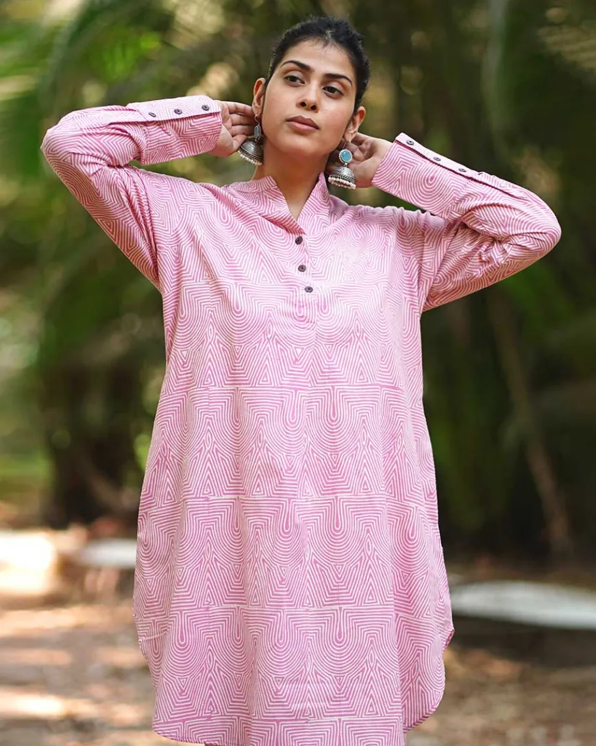 Radiant Roses Blush Pink Block Printed Kurta Set - MMG