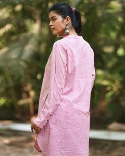 Radiant Roses Blush Pink Block Printed Kurta Set - MMG
