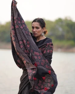 Rahi Blockprinted Modal Silk Saree - Jaisal