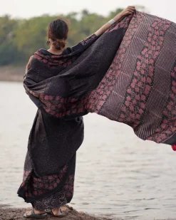 Rahi Blockprinted Modal Silk Saree - Jaisal