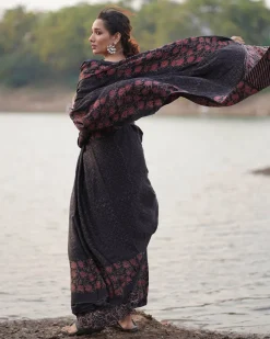 Rahi Blockprinted Modal Silk Saree - Jaisal