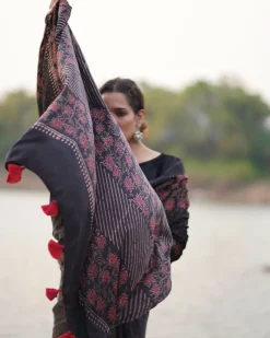 Rahi Blockprinted Modal Silk Saree - Jaisal
