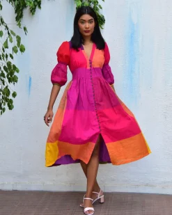 Rainbow Rhapsody Handwoven Cotton Dress - Rc
