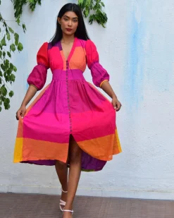 Rainbow Rhapsody Handwoven Cotton Dress - Rc