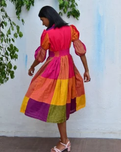 Rainbow Rhapsody Handwoven Cotton Dress - Rc