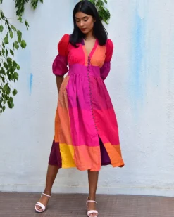 Rainbow Rhapsody Handwoven Cotton Dress - Rc