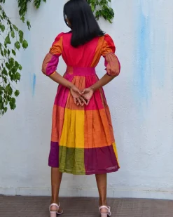 Rainbow Rhapsody Handwoven Cotton Dress - Rc