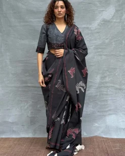 Raindrop Blockprinted Cotton Saree