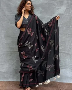 Raindrop Blockprinted Cotton Saree