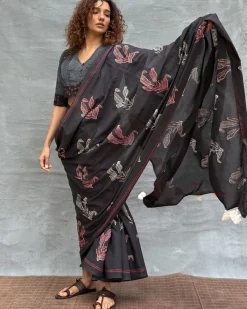 Raindrop Blockprinted Cotton Saree