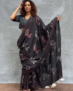 Raindrop Blockprinted Cotton Saree