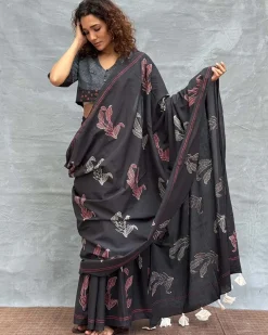 Raindrop Blockprinted Cotton Saree