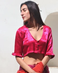 Rani Block Printed Crop Top Mashru Silk Blouse