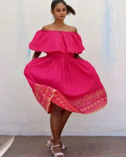 Rani Off Shoulder Handblockprinted Cotton Dress-Sor