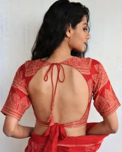 Red Block Printed  Cotton Crop Top Blouse - Butterflygirls
