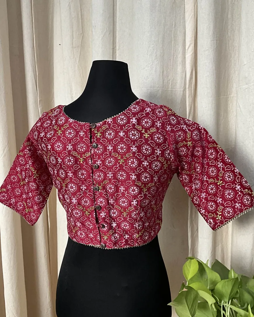 Red HandBlock Printed Blouse - Love Despite