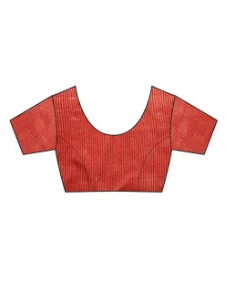Red Handwoven Linen Zari Saree - TOG