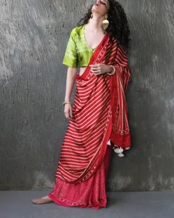 Red-Rani Blockprinted Modal Silk Saree
