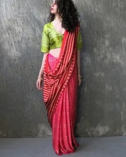 Red-Rani Blockprinted Modal Silk Saree