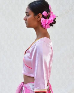 Regal Pink Hand Embroidered Mashru Silk Blouse - Bgvl