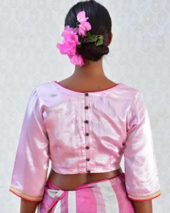 Regal Pink Hand Embroidered Mashru Silk Blouse - Bgvl